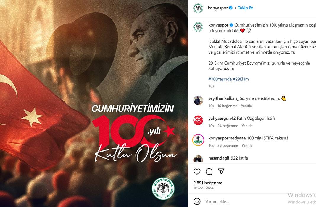 Spor kulüplerinden Cumhuriyet'imizin 100. yılına özel kutlama mesajları 6