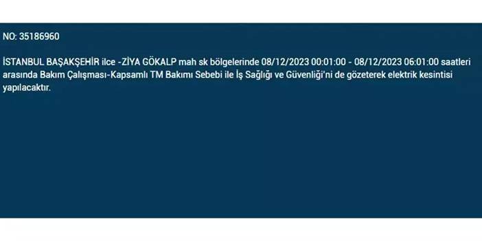 İstanbul’da yaşayanların dikkatine! Elektrik kesintisi saatlerce sürecek 12