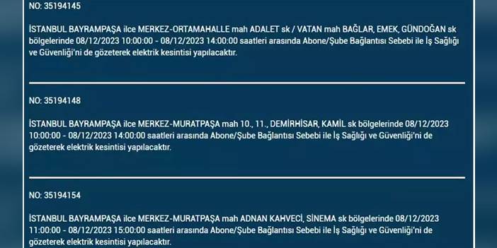 İstanbul’da yaşayanların dikkatine! Elektrik kesintisi saatlerce sürecek 13