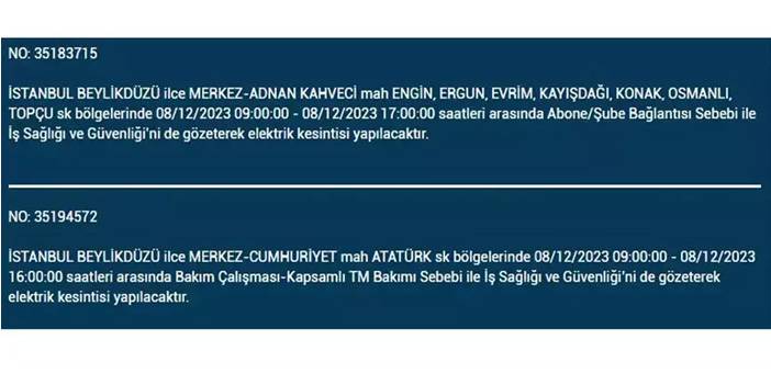 İstanbul’da yaşayanların dikkatine! Elektrik kesintisi saatlerce sürecek 15