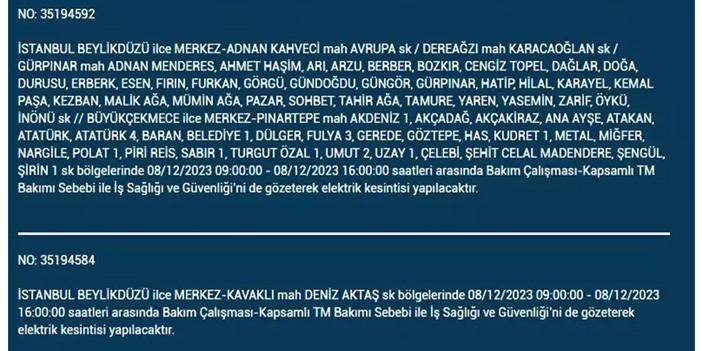 İstanbul’da yaşayanların dikkatine! Elektrik kesintisi saatlerce sürecek 16