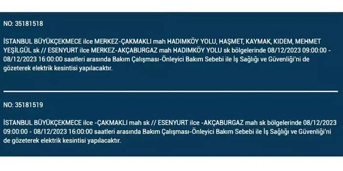 İstanbul’da yaşayanların dikkatine! Elektrik kesintisi saatlerce sürecek 19