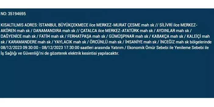 İstanbul’da yaşayanların dikkatine! Elektrik kesintisi saatlerce sürecek 21