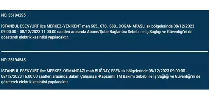 İstanbul’da yaşayanların dikkatine! Elektrik kesintisi saatlerce sürecek 23