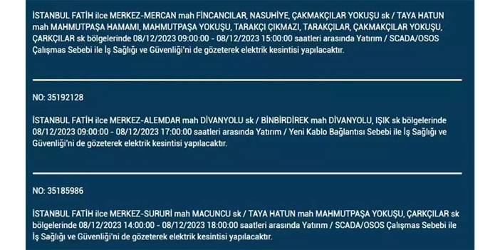 İstanbul’da yaşayanların dikkatine! Elektrik kesintisi saatlerce sürecek 27