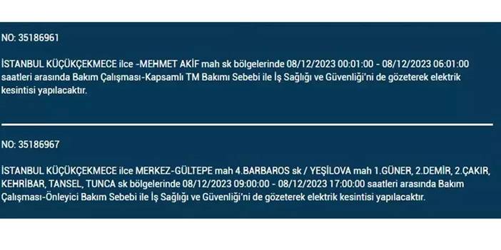 İstanbul’da yaşayanların dikkatine! Elektrik kesintisi saatlerce sürecek 30