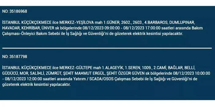 İstanbul’da yaşayanların dikkatine! Elektrik kesintisi saatlerce sürecek 31