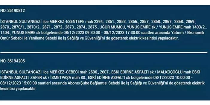 İstanbul’da yaşayanların dikkatine! Elektrik kesintisi saatlerce sürecek 34