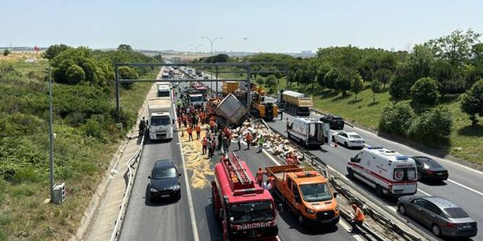 Trafiği kilitleyen kaza: TEM'de kamyonlar çarpıştı 1