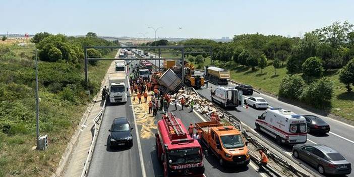 Trafiği kilitleyen kaza: TEM'de kamyonlar çarpıştı 3