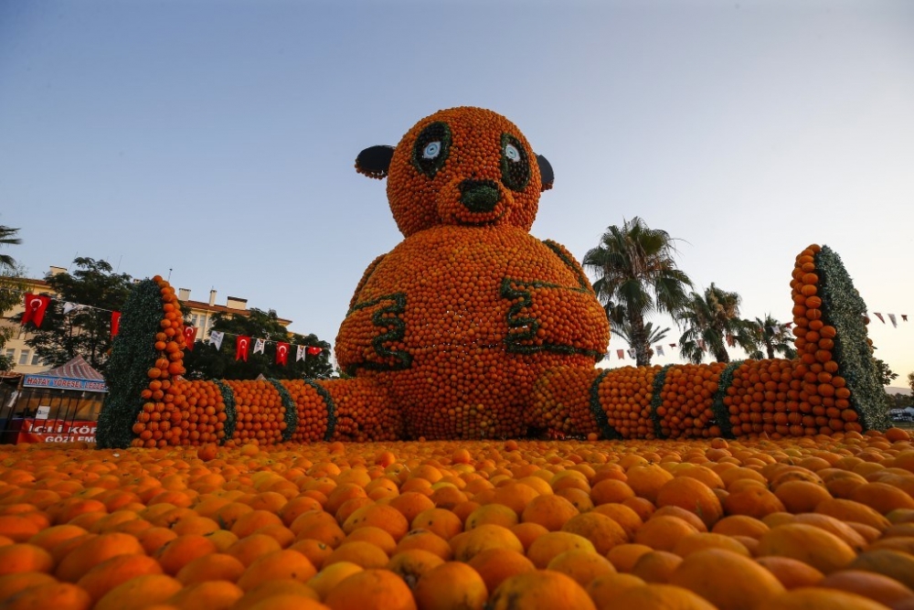 Finike’yi 50 ton portakaldan heykelle süslediler 9