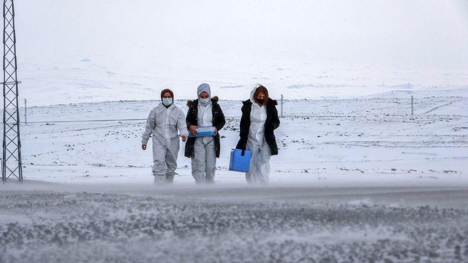 Sağlıkçılar kar, tipi ve fırtınaya rağmen köy köy gezip aşılama yapıyor 2