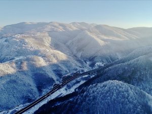 Bolu Dağı'nda kar manzarası drone ile görüntülendi