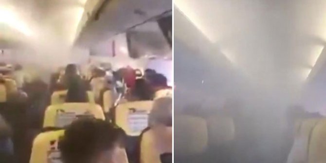 Uçakta panik anları! Bir anda dumanla doldu