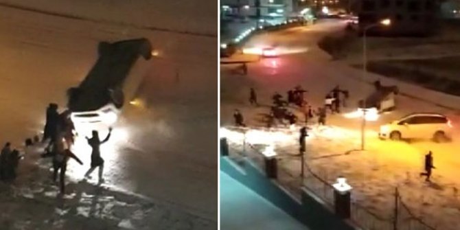 Art arda iki aracın kayarak kalabalığa daldığı anlar kamerada