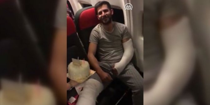 İdlib gazisi Hanözü'ne THY uçağında sürpriz doğum günü kutlaması
