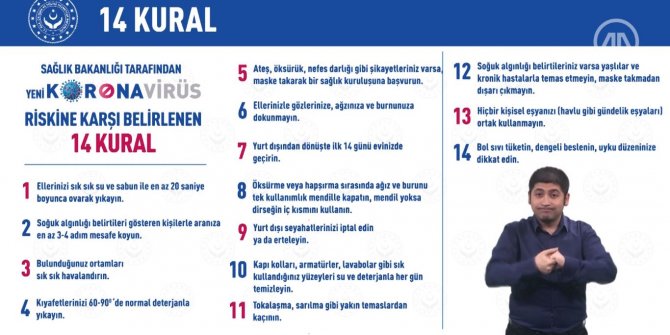 Koronavirüse karşı '14 altın kural' işaret diline çevrildi