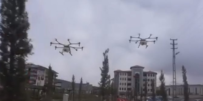 Pursaklar'da dronlu dezenfekte işlemi