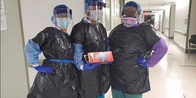 ABD'de hemşireler çöp poşetlerinden önlük giyiyor