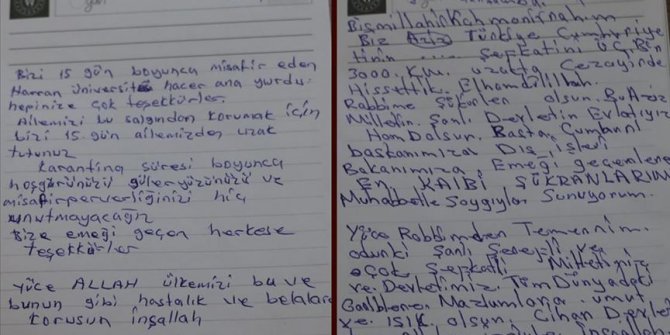Karantina sürecini tamamlayanlar teşekkür mektupları bıraktı