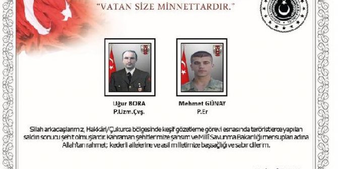 Hakkari'de, keşif gözetleme faaliyetine saldırı; 2 şehit, 1 yaralı