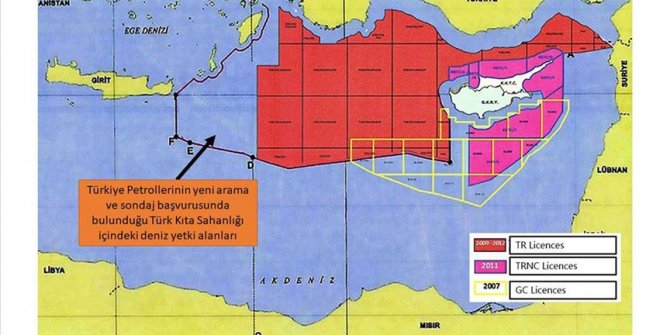 Dışişleri Bakanlığı, Doğu Akdeniz'de yeni ruhsat başvurusu yapılan sahaların yerini gösteren haritayı paylaştı