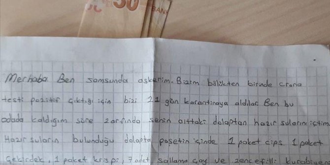 Kovid-19 nedeniyle karantinada kalan askerler, ayrılırken yedikleri gıdaların ücretini bıraktı