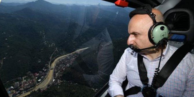 Bakan Karaismailoğlu, selden etkilenen bölgeleri havadan inceledi