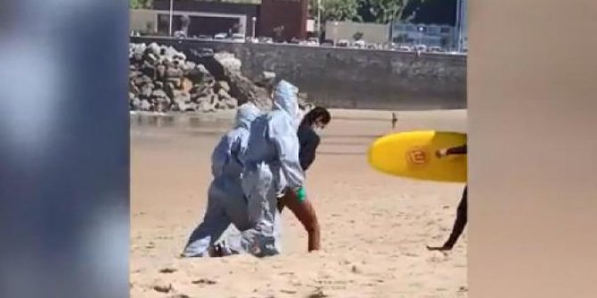Virüslü hasta denize girdi, polis gözaltına aldı