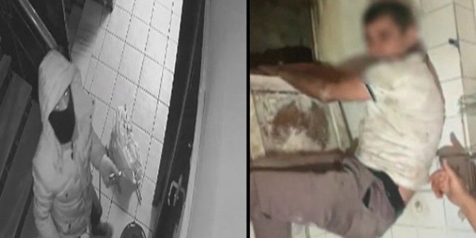 Tuvalet penceresinden kaçmaya çalışan hırsızlık şüphelileri kamerada