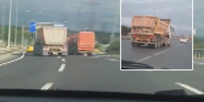 120 km hızla makas atarak ilerleyen hafriyat kamyonu kamerada