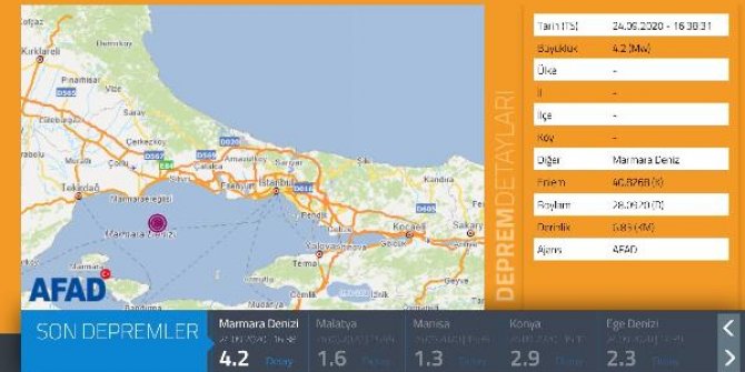 Tekirdağ açıklarında 4.2 büyüklüğünde deprem