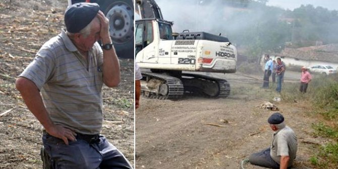 Ürünlerinin yanmasını gözyaşları dökerek izledi