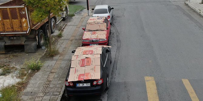 Kağıthane'de araç sahiplerinin dolu önlemi havadan fotoğraflandı