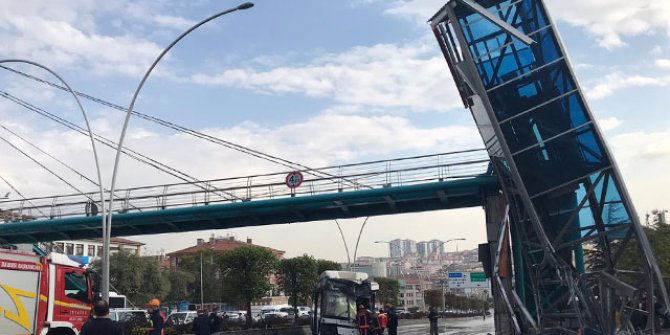 Ankara'da belediye otobüsü üst geçit asansörüne çarptı