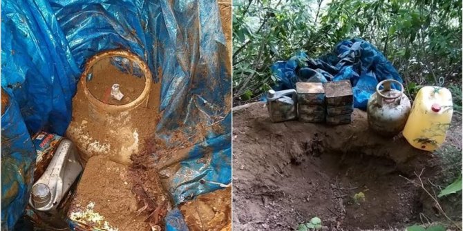 Gümüşhane'de terör örgütü PKK mensuplarınca kullanılan depo bulundu
