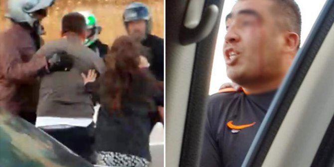 Motosikletli grup, otomobil sürücüsünü çocuklarının gözü önünde dövdü