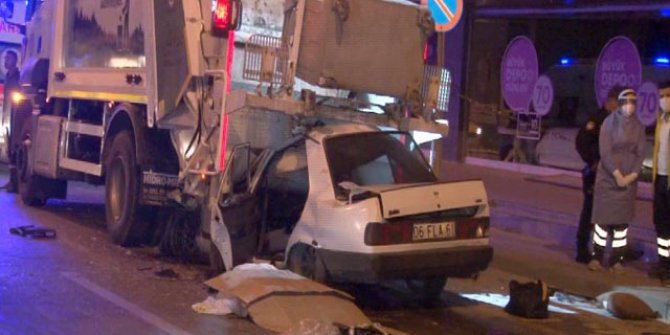 Ankara'da otomobil, çöp kamyonuna ok gibi saplandı: 1 ölü