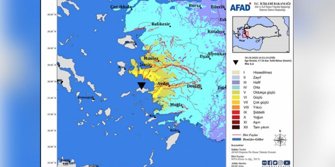 AFAD, İzmir depreminin ardından tahmini şiddet haritasını yayınladı