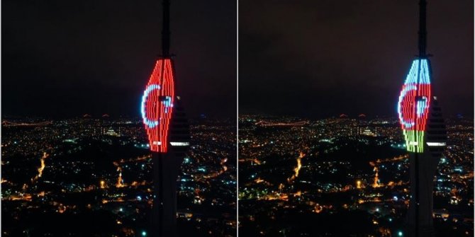 Çamlıca Kulesi'ne Türkiye ve Azerbaycan bayrakları yansıtıldı