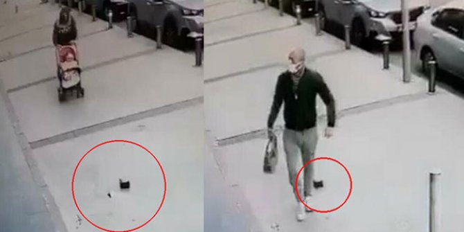 Bebek arabasıyla giderken yerdeki para dolu cüzdanı alıp, kaçtı