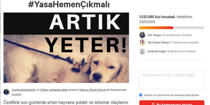 Hayvana şiddet yasası için 1,5 milyon imza