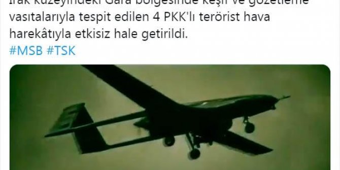 MSB: Irak kuzeyinde 4 PKK'lı etkisiz hale getirildi