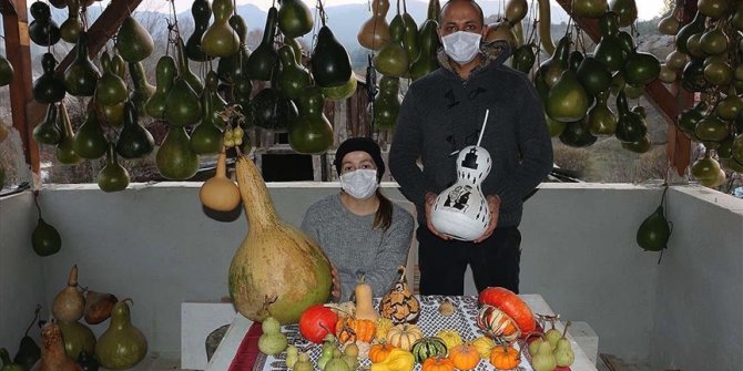 Genç ziraat mühendisi yetiştirdiği su kabaklarını sanat eserine dönüştürüyor