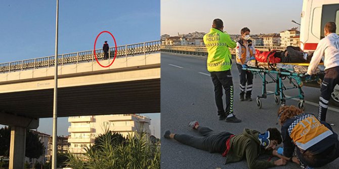 İntihara kalkışan kadına yardım için park ettiği aracına motosiklet çarptı
