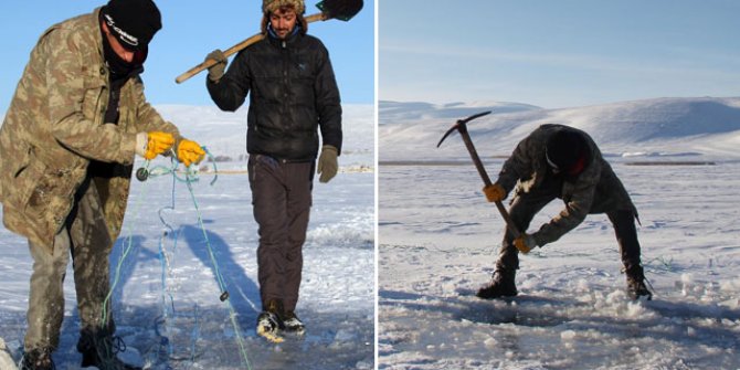 Çıldır Gölü'nde Eskimo usulü balık avı