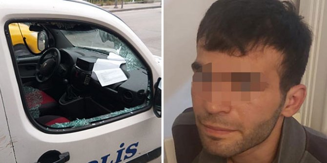 Tutuklanmak için polis otolarına zarar verdi 
