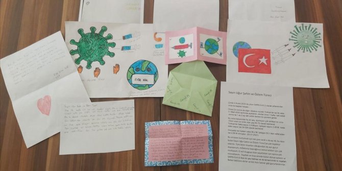 Öğrencilerden Kovid-19 aşısıyla insanlığa umut olan Türk çifte teşekkür mektupları