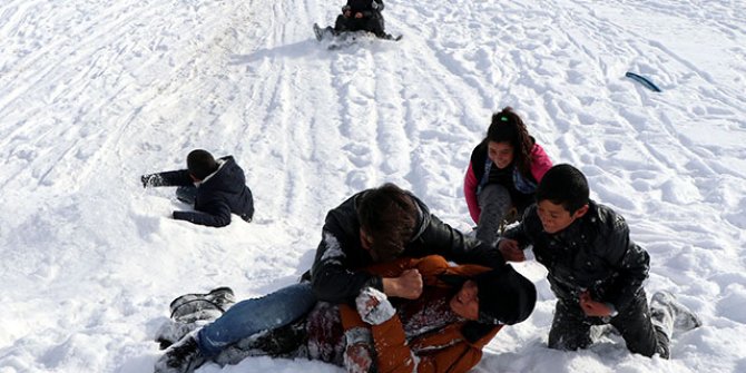 Vanlı çocuklar, karlı tepeleri kayak pistine dönüştürdü