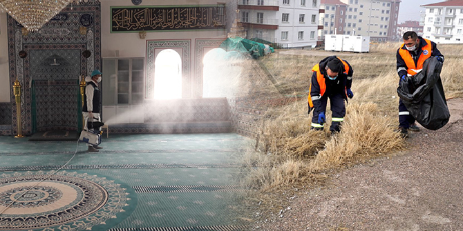 Camilerde, ara sokaklarda, caddelerde, parklarda dip köşe temizlik